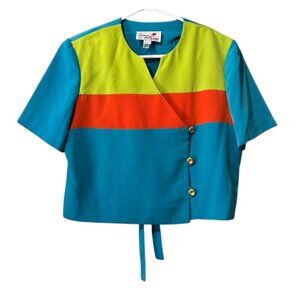 Caron Chicago‎ Women Petite Size 10 Button Top Shoulder Pads Vintage USA MADE